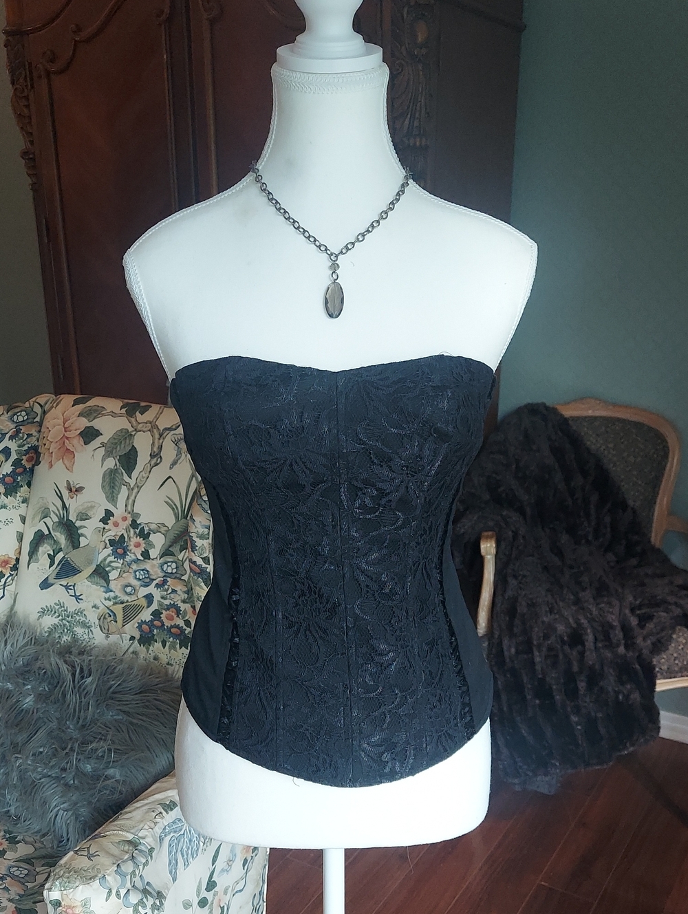 Black Strapless Lace Corset Top